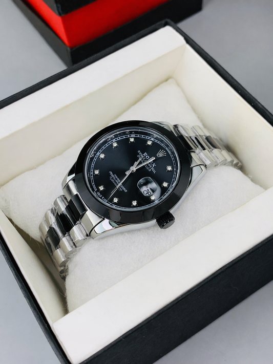 Silver Black Tow Tone Stone Model with Date Function Premium quality