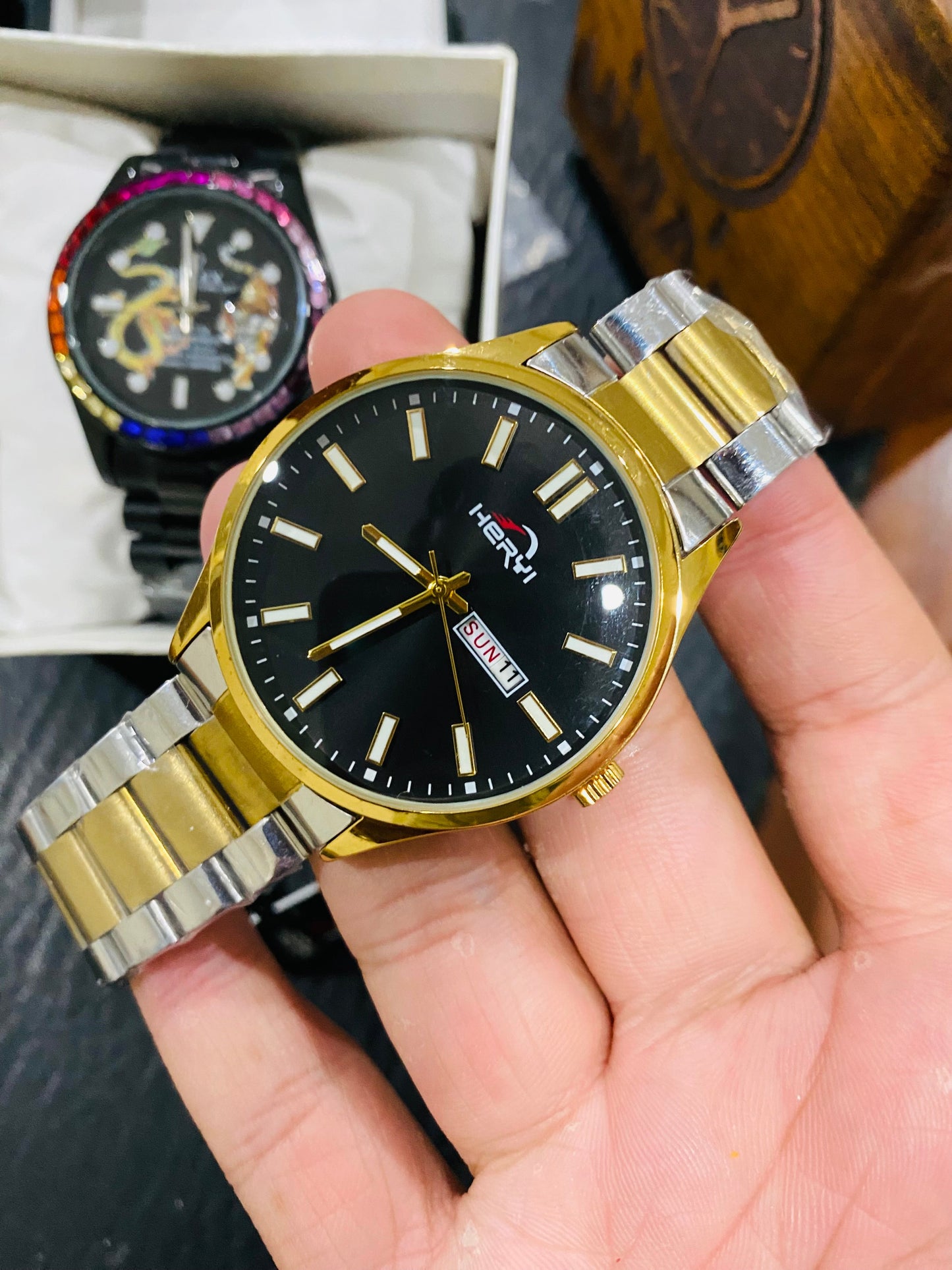 Tow Tone Black Model With Day Date Function